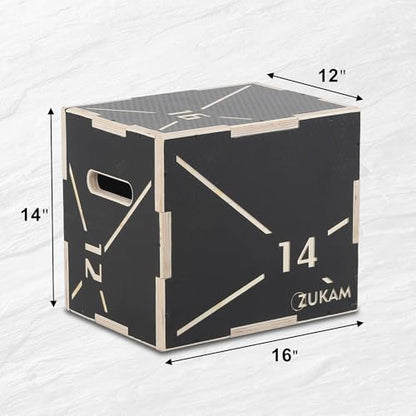 Non-Slip Wood Plyometric Jump Box- 3-in-1 Wooden Plyo Box for Home Gym and Outdoor Workout - size: 16" x 14" x 12"