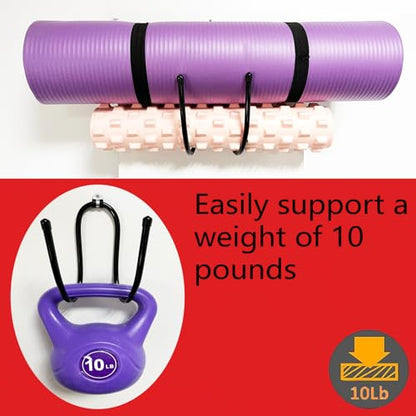 2 Pack Large Yoga Mat Holder Wall Mount Yoga Mat Storage Rack, Wall Shelf Organizer for Yoga Mat/Wheels, Foam Roller,Stretching Strap & Resistance Bands,Towel etcs, for Home Gym School Office