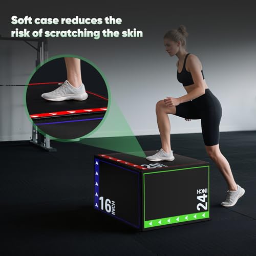 3-in-1 Plyometric Box Set (12/16/20/24/30") - High-Density EPE & Compressed Foam Jump Box for Home Gym, HIIT & CrossFit - Non-Slip Box Jumps, Step-Ups, Squats, Hip Thrusts - size: 16'' x 20'' x 24''（EPE Foam）