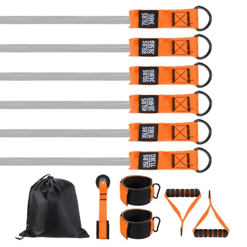 Resistance Bands Set, Bands for Working Out with Door Anchor/Handle/Ankle Strap/Pouch - color: Orange & Grey