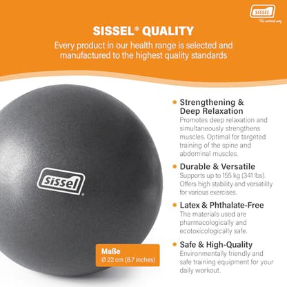 SISSEL Pilates Soft Ball Gray | 8.5 in | Phthalate- & Latex-Free PVC | for Deep Relaxation & Muscle Strengthening | 340 lbs Capacity | Includes Exercise Guide - color: Gray, size: 8.5"