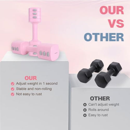 kisnbld Adjustable Dumbbell Set of 2, 4 in 1 Free Weights Dumbbells Set for Women with Fast Adjustment, Each 2lb 3lb 4lb 5lb Hand Weights Set for Home Gym & Outdoor Exercise Training - color: Pink, style: Pair