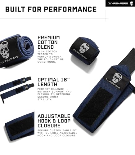 Gymreapers Weightlifting Wrist Wraps (IPF Approved) Professional Quality Wrist Support with Heavy Duty Thumb Loop - Best Wrap for Powerlifting Competition, Strength Training, Bodybuilding - color: Navy