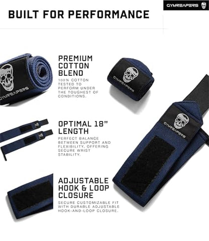 Gymreapers Weightlifting Wrist Wraps (IPF Approved) Professional Quality Wrist Support with Heavy Duty Thumb Loop - Best Wrap for Powerlifting Competition, Strength Training, Bodybuilding - color: Navy