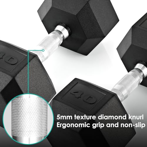 TLGREEN 30-85LB Single Dumbbell Rubber Coated Cast Iron Hex Black Dumbbells, Weights Dumbbells Single
