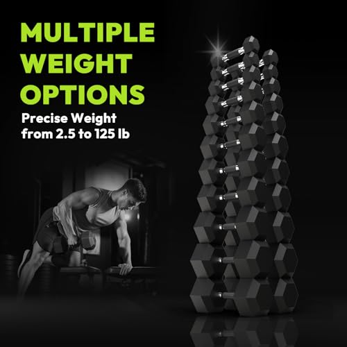 Hex Dumbbell Sets, 90-640 lb Rubber Encased Exercise & Fitness Dumbbells Set, Hand Weight for Strength Training, Weight Dumbbells - size: 110 lb Set (Pair of 5, 10, 15, 25 lb)