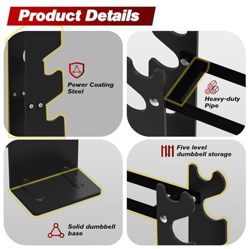 Dumbbell Rack Stand Only, Weight Rack for Home Gym Dumbbells, 5 Tier 450LBS Capacity Weight Holder Organizer, Black Weight Storage Racks Suitable for 1-45 LBS