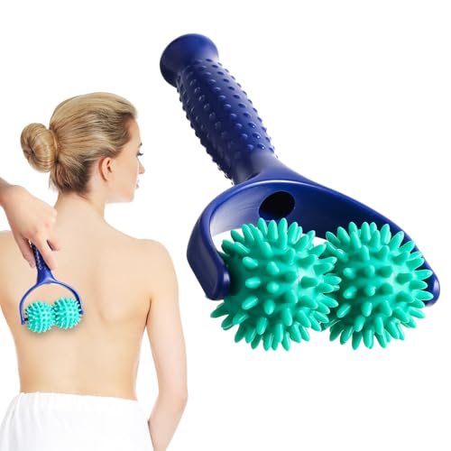 Spiky Massage Balls Rollers with Dual Ball Design, Manual Massage Stick with Ergonomic Handle, Lightweight and Portable Point Muscle Massages Tool Pain Relief for Back Neck Shoulder Leg - color: Green