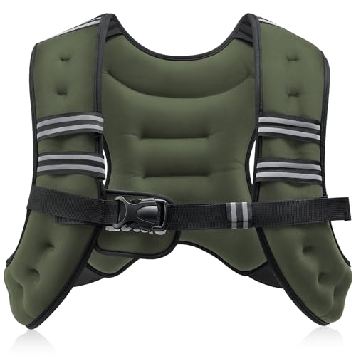 ZELUS Weighted Vest, 6lb/8lb/12lb/16lb/20lb/25lb/30lb Weight Vest with Reflective Stripe for Workout, Strength Training, Running, Fitness, Muscle Building, Weight Loss, Weightlifting - color: Green, size: 8lb