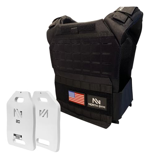 Northgym Adjustable Weighted Vest/Incl. 3D Weight Plates in 14lbs / 20lbs/ 30lbs/ 42.5lbs - Optimized Weight Distribution and with Curved Plates for Running, Functional Training and Working Out - style: Black 42.5lbs