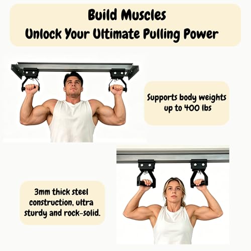 I-Beam Mount Multi-Grip Pull-Up Bar Adjustable Heavy Duty Chin Up Handles for Home Gym, Fits 3.5"-7.5" I-Beam Flange Strength Fitness Training Equipment Load up to 400 LBS - Patent Pending