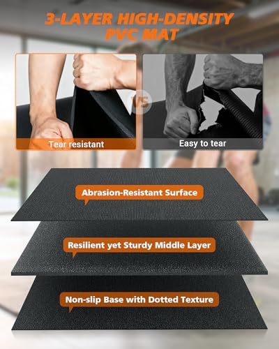 Rendpas Large Exercise Mat for Home Gym, 6'x4'/7'x5'/8'x6'/9'x6'/10'x6'/12'x6' (8mm) Extra Thick Workout Mat, High-Density PVC, Non-Slip, Shock Absorption for Cardio, Weights & Jump Rope