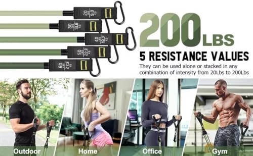Resistance Bands Set, 200 lbs Heavy Duty Exercise Bands by EZD, Includes Handles, Door Anchor and Ankle Straps, for Home Workout, Strength Training, Physical Therapy, Full Body Workout