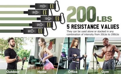 Resistance Bands Set, 200 lbs Heavy Duty Exercise Bands by EZD, Includes Handles, Door Anchor and Ankle Straps, for Home Workout, Strength Training, Physical Therapy, Full Body Workout
