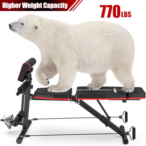 XDDIAS Adjustable Weight Bench, Workout Bench with Leg Extension and Preacher Curl Pad, Weight Bench for Home Gym, Foldable Exercise Bench, Quick Adjustment Incline Bench Press - color: Black+Red