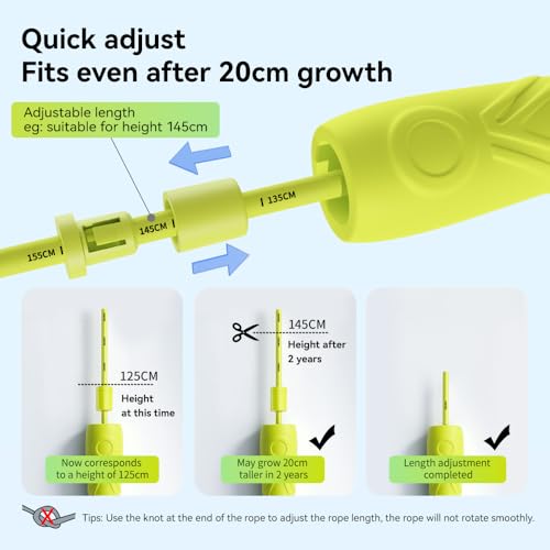 Kids Jump Rope for Children-Adjustable Speed Skipping Rope with Dual Bearings, Segmented Anti-Tangle Cord, Silicone Handles, Indoor Outdoor Fitness Toy for Boys & Girls