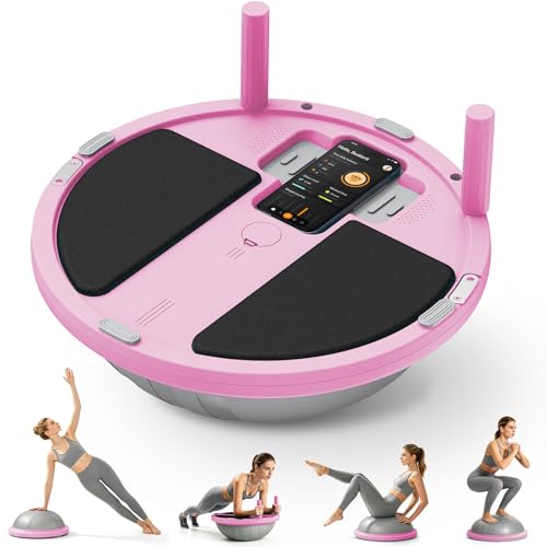 Half Balance Ball Trainer - Balance Ball Trainer with Resistance Bands and Foot Pump,Stability Ball for Exercise, Full-Body Workouts, Home Gym - color: pink
