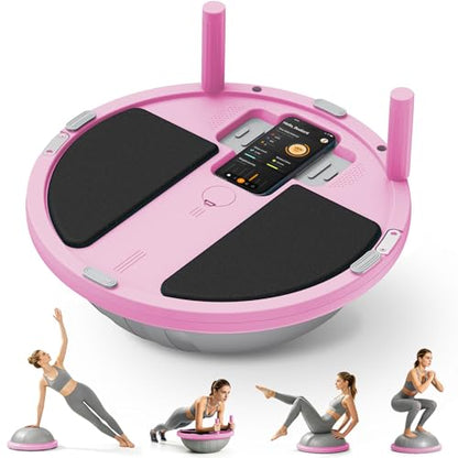 Half Balance Ball Trainer - Balance Ball Trainer with Resistance Bands and Foot Pump,Stability Ball for Exercise, Full-Body Workouts, Home Gym - color: pink