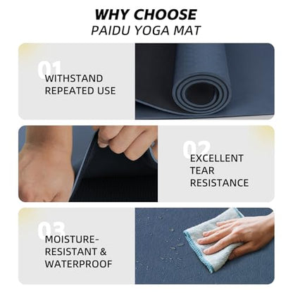 PAIDU Extra Long Wide Yoga Mat 76"x33"x2/5 Inch - Non Slip Thick Exercise Mat for Home Gym, Yoga, Pilates & Workouts