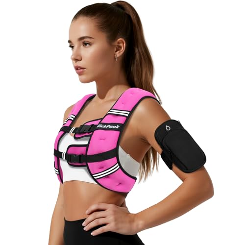 Weighted Vest for Woman Man 5lb/6lb/8lb/12lb/15lb/20lb/25lb/30lb Weighted Vest for Walking, Strength Training Weight Vest with Adjustable Buckle Detachable Phone Pouch for Running Workout - color: Pink, size: 20 lb