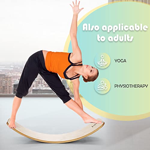 Goplus Wobble Board, 35Inch Wooden Balance Board for Kids & Adults Support 660LBS, Toddler Open-ended Learning Toy Yoga Curvy Rocker Board for Balance Training, Home Exercise (12 INCH Width)
