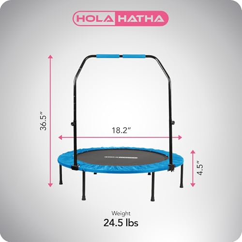 Portable Foldable Mini Trampoline Fitness Rebounder with 5 Level Adjustable Handle, Supports up to 440 Pounds, 48-Inch, Blue