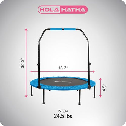 Portable Foldable Mini Trampoline Fitness Rebounder with 5 Level Adjustable Handle, Supports up to 440 Pounds, 48-Inch, Blue