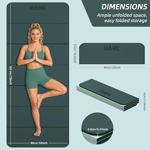 HAHE Foldable Yoga Exercise Mat, 74"Lx32"Wx1/3"Thick, TPE Multi-purpose Workout Mats with Non-slip Surface, Portable for Yoga/Pilates/Studio/Home Gym - color: Dark Green+Light Green