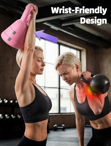 EAST MOUNT 15LB Adjustable Kettlebell Set – 3-in-1 (5/9/15 LB), Compact Adjustable Weights, Wide Triangle Handle and Wrist-Friendly Design for Home Gym, Full-Body Workouts and Strength Training - color: Pink