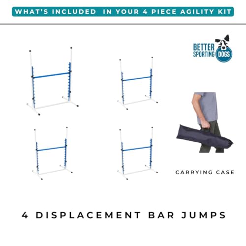 4 Pack Adjustable Dog Agility Bar Jumps w/Cup Strips | Competition-Style Jump Cups for Height Class & Safe Displacement