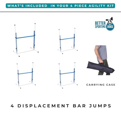 4 Pack Adjustable Dog Agility Bar Jumps w/Cup Strips | Competition-Style Jump Cups for Height Class & Safe Displacement