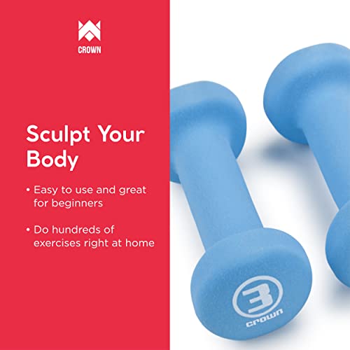 Crown Sporting Goods Set of 2 Body Sculpting Hand Weights - Soft Neoprene Coated Dumbbell Set - Supplies for Exercise, Workout, Weight Loss, Body Building - for Men, Women, Seniors, Teens, and Youth