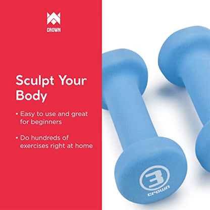 Crown Sporting Goods Set of 2 Body Sculpting Hand Weights - Soft Neoprene Coated Dumbbell Set - Supplies for Exercise, Workout, Weight Loss, Body Building - for Men, Women, Seniors, Teens, and Youth