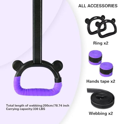 Kids Gymnastics Rings, Children's Home Gym Equipment, Children's Adjustable Strap Strength Training Rings, Pulling Rings for Physical Training - color: Purple