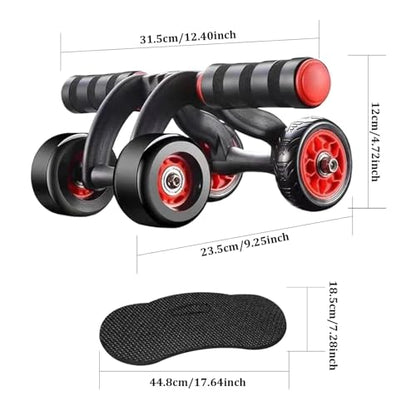 Ab Roller Exercise Wheel, Ab Roller Automatic Rebound Abs Trainer 4 Wheels Heavy Duty Abdominal Wheel with Kneeling Mat Non-slip Low Noise Core Workout