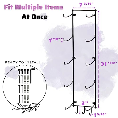 Yes4All 3-Tier and 5-Tier Steel Yoga Mat Rack Organizer Wall Mount with 3 Hooks, Foam Roller Holder Wall Mount Rack For Yoga Mat Storage, Hanging Yoga Strap and Resistance Bands