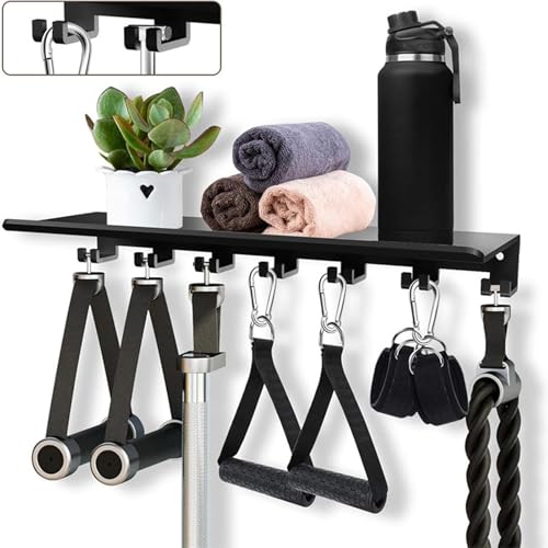 Wall Mounted Gym Equipment Storage Shelf, Tonal Accessories Organizer with 8 Prongs, Heavy Duty Metal Rack for Resistance Bands, Jump Ropes, Foam Rollers, 40lbs per Hook