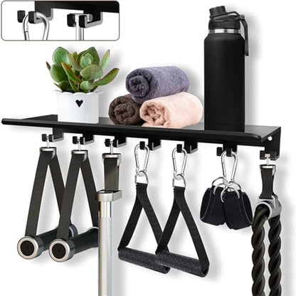 Wall Mounted Gym Equipment Storage Shelf, Tonal Accessories Organizer with 8 Prongs, Heavy Duty Metal Rack for Resistance Bands, Jump Ropes, Foam Rollers, 40lbs per Hook