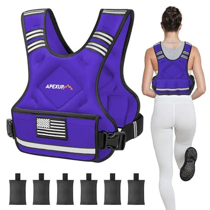 Adjustable Weighted Vest, 4-10lb/12-18lb/20-32lb Vest with 6 Ironsand Weights and Large Pocket, Weight Vest for Men Women Strength Training, Running, Walking - color: Purple, size: 12-18lbs