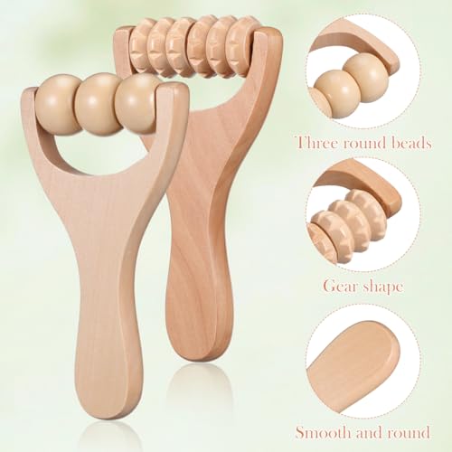 ARTIBETTER Wooden Massage Roller Sticks 2-Pack Handheld Foot Massager Tools for Trigger Point Therapy Portable Acupoint Massagers for Neck Shoulder Back and Leg Pain Relief