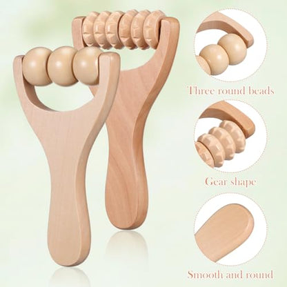 ARTIBETTER Wooden Massage Roller Sticks 2-Pack Handheld Foot Massager Tools for Trigger Point Therapy Portable Acupoint Massagers for Neck Shoulder Back and Leg Pain Relief