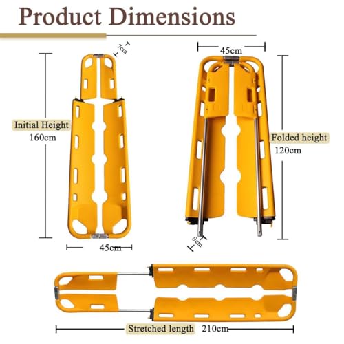 Adjustable Spine Board Stretcher with Safe Str, 350 lbs Capaci, 63" to 80" Folding Board for First Responders & Emerncy Services