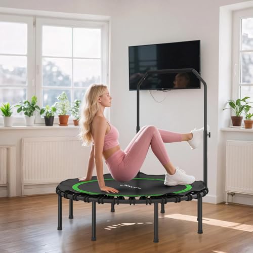 40/48 Inch Foldable Fitness Trampoline – Adjustable Foam Handle, Quiet Stable Rebounder for Home Gym, Kids & Adults – Indoor/Outdoor Exercise Equipment