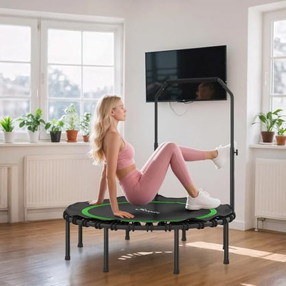 40/48 Inch Foldable Fitness Trampoline – Adjustable Foam Handle, Quiet Stable Rebounder for Home Gym, Kids & Adults – Indoor/Outdoor Exercise Equipment