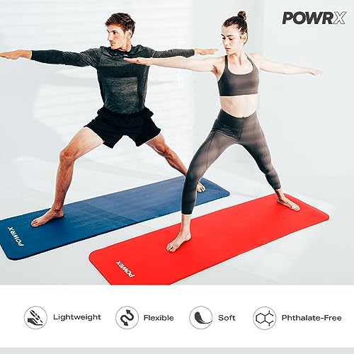 POWRX Yoga Mat Thick | Exercise Mat 1/2" - 3 Widhts with Carrying Strap and Bag | Non-Slip Workout Mat for Women Men Home Fitness Stretching Pilates Gymnastics Floor Gym Equipments