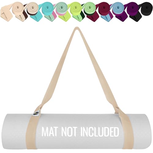 TECEUM Yoga Mat Strap – Extra Soft & Thick Cotton Carrier for All Mats - color: Beige, size: 85 IN