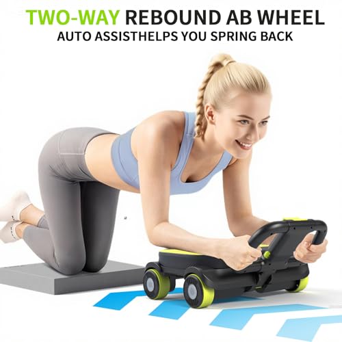 IRISFLY New 4-Wheel Abdominal Roller,Upgraded High-Performance Ab Roller Wheel,Automatic Rebound Ab Roller Board, Strengthen Core & Abs, Ab Machine Perfect for Home Workout
