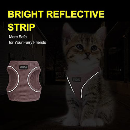 Fida Cat Harness and Leash Set for Walking Kitten and Puppy, Escape Proof Kitten Harness with Breathable Lightweight Soft Mesh, Adjustable Reflective Step-in Design. (XXXS, Pink) - color: Pink, size: XXXS (Neck:10.2"-11.4"; Girth:11.4"-12.6")