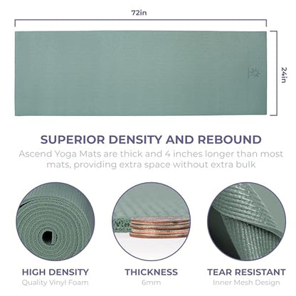 Ascend 6mm Thick Yoga Mat, 72x24in - color: Sage - Solid