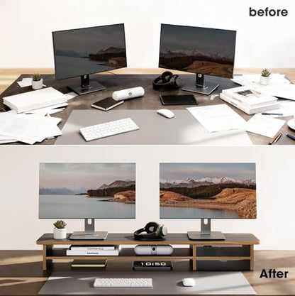 Fenge Monitor Stand, Desk Computer Riser with Frosted Storage Drawer, Black - color: Black